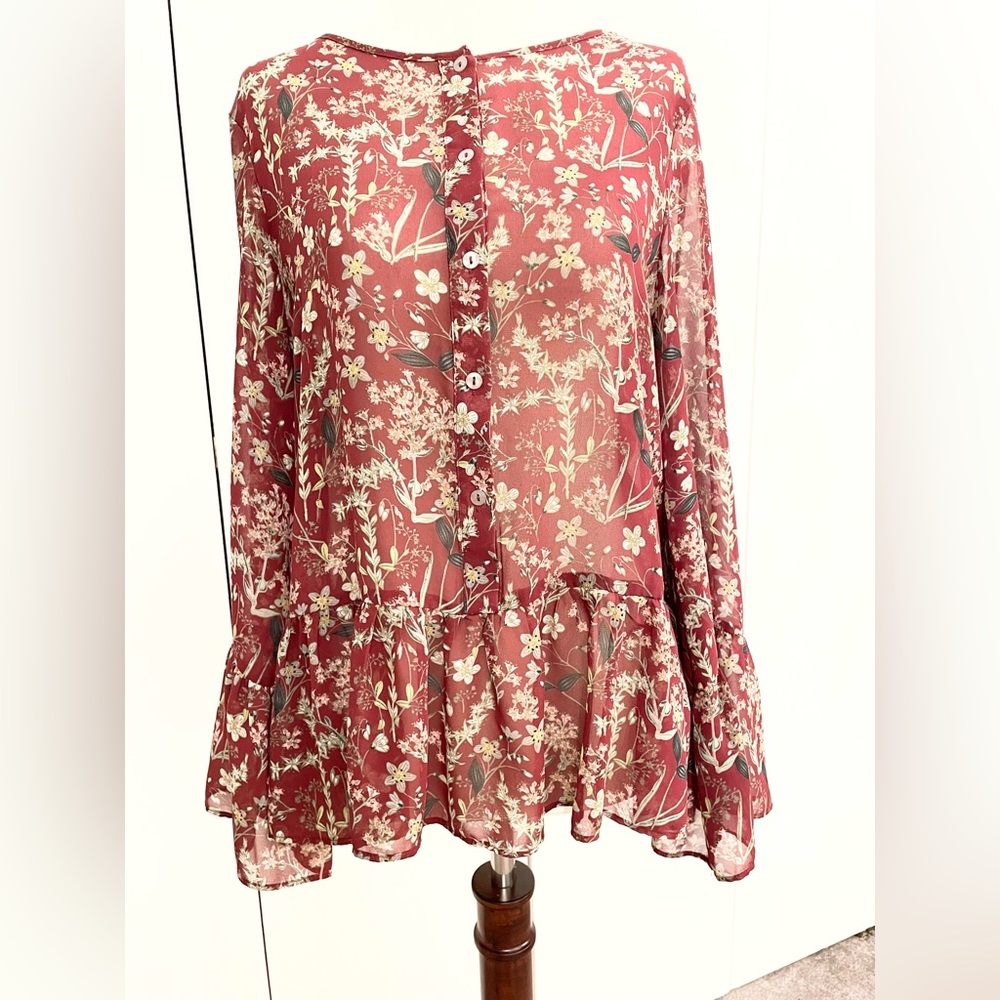 Women’s blouse, Multi floral, long-sleeve, Size S, Max Studio, Like new